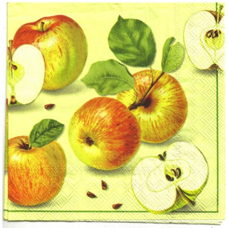 Pladao Napkin ภาพวินเทจ ผลไม้ Apple แอปเปิ้ล ผ่าซีก  กระดาษ แนพกิ้น สำหรับงานศิลปะ เดคูพาจ decoupage ขนาด L 33x33