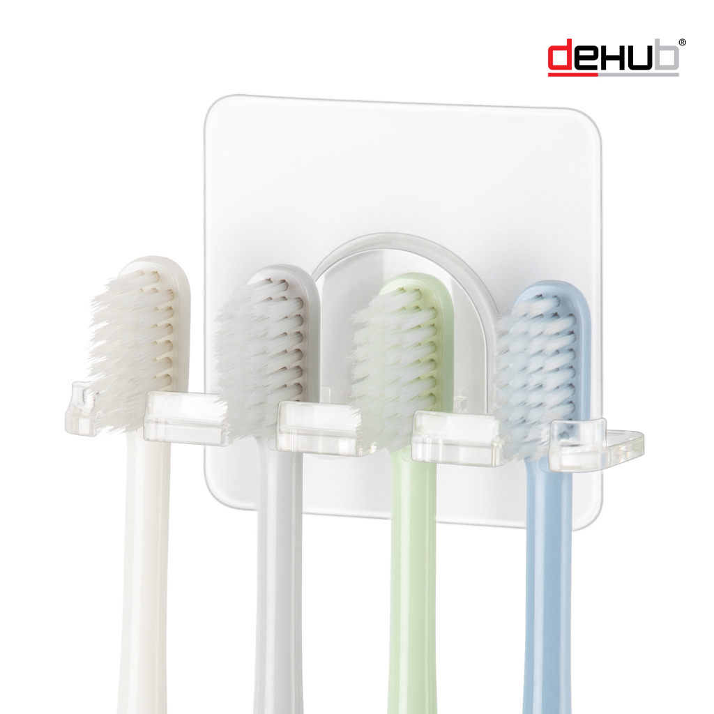 DeHUB Vacuum Pad ที่แขวนแปรงสีฟัน แบบ 4 แปรง ติดผนัง ไม่ต้องเจาะ (Toothbrush Holder 4brush) - รูปที่ 4