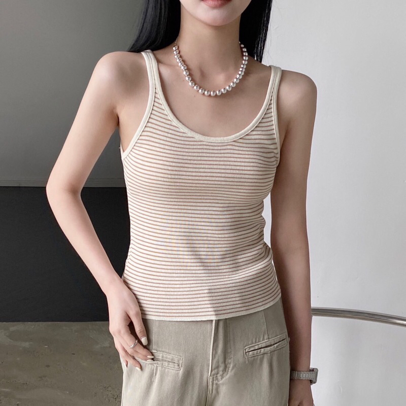 Lady_Sakura 4508/AG.E#เสื้อแฟชั่นสายเดี่ยวลายทาง+สีพื้น#เสื้อใหมพรมเนื้อผ้ายืดยุนทรงเข้ารูป