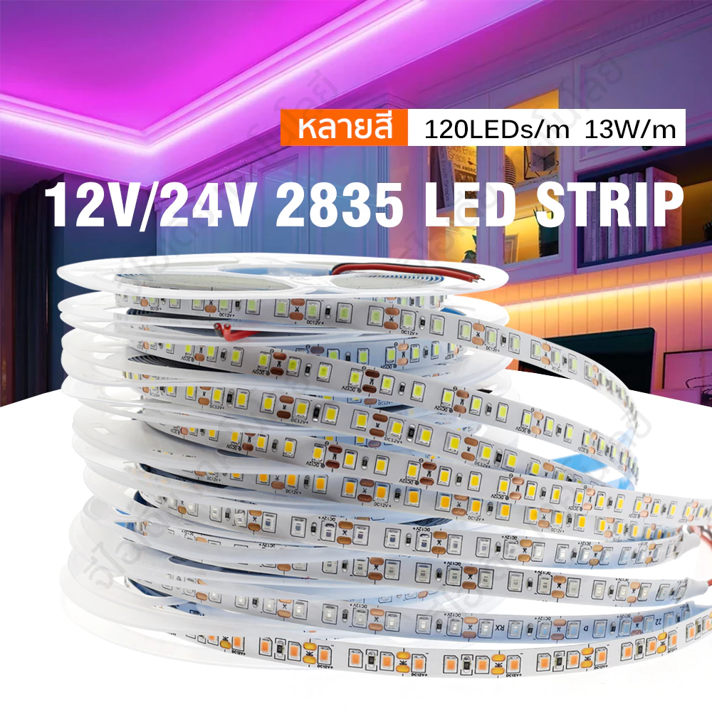 ไฟเส้น หลายสี LED 2835 นำไฟตกแต่ง ไฟปีใหม่ ไฟเส้นสายยาว ไฟติดห้อง ยืดหยุ่น 12V 24V เปลี่ยนฟรี มี 9 สี ให้เหลือก 5M/ 10M