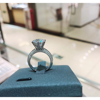 แหวนเพชรโมอีส 5กะรัต นำ้ D VVS1 Moissanite 5.0 ct เงินแท้ ทองคำขาว18K