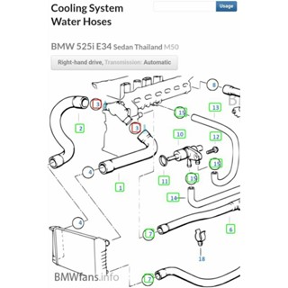 ท่อยางน้ำ ระบบหล่อเย็น BMW เครื่อง M50