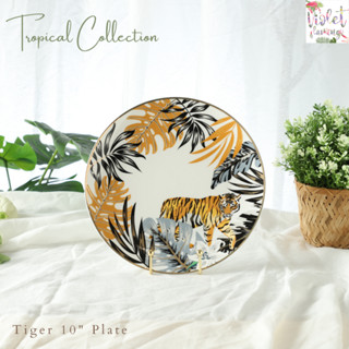 Violet Flamingo จานเซรามิคขอบทองลายเสือ ขนาด 10 นิ้ว Tropical Collection