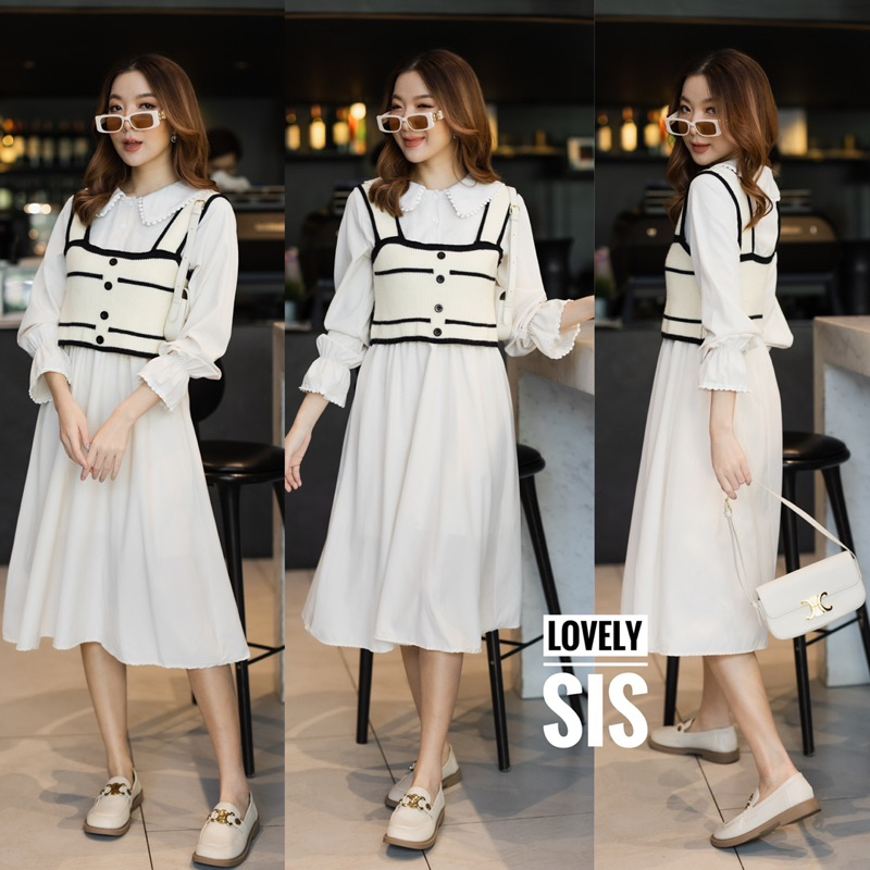 🌈🌿🌼🌸🌺🧡🤎🇰🇷 Cotton Long Sleeve Maxi Dress&amp;Knit Crop Set