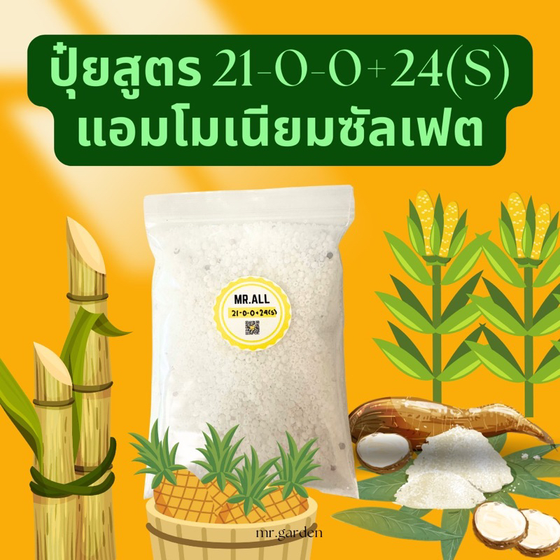 ปุ๋ยสูตร 21-0-0 แอมโมเนียมซัลเฟต ปุ๋ยไนโตรเจน เร่งการเจริญเติบโต Ammonium sulfate 21-0-0 + 24S by Mr