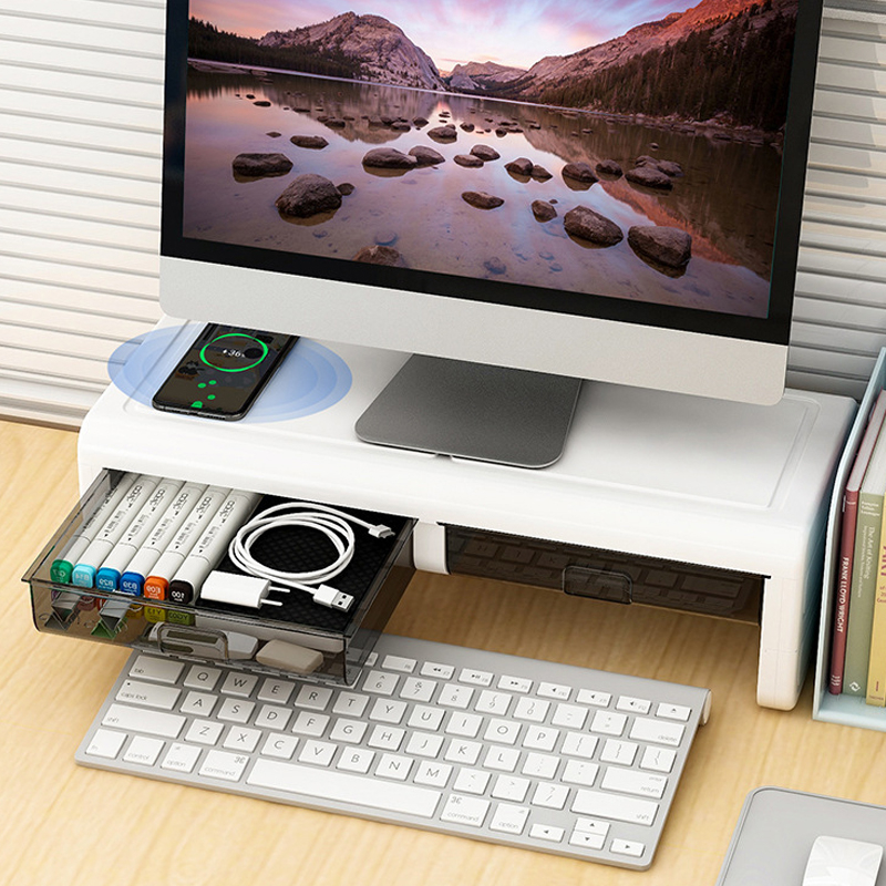 JARUSEAT ขาตั้งจอคอมพิวเตอร์ ขาตั้งโน๊ตบุ๊ค ขาตั้งจอพร้อมลิ้นชักและชาร์จไร้สาย - รูปที่ 4