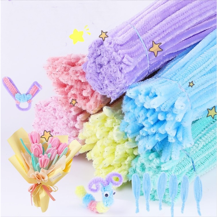 ลวดกำมะหยี่สีพาสเทล ขนาด6มิล ยาว30cm(100เส้น) สีล้วนDIY Velvet Wire ลวดกำมะหยี่ (pastel velvet wire)