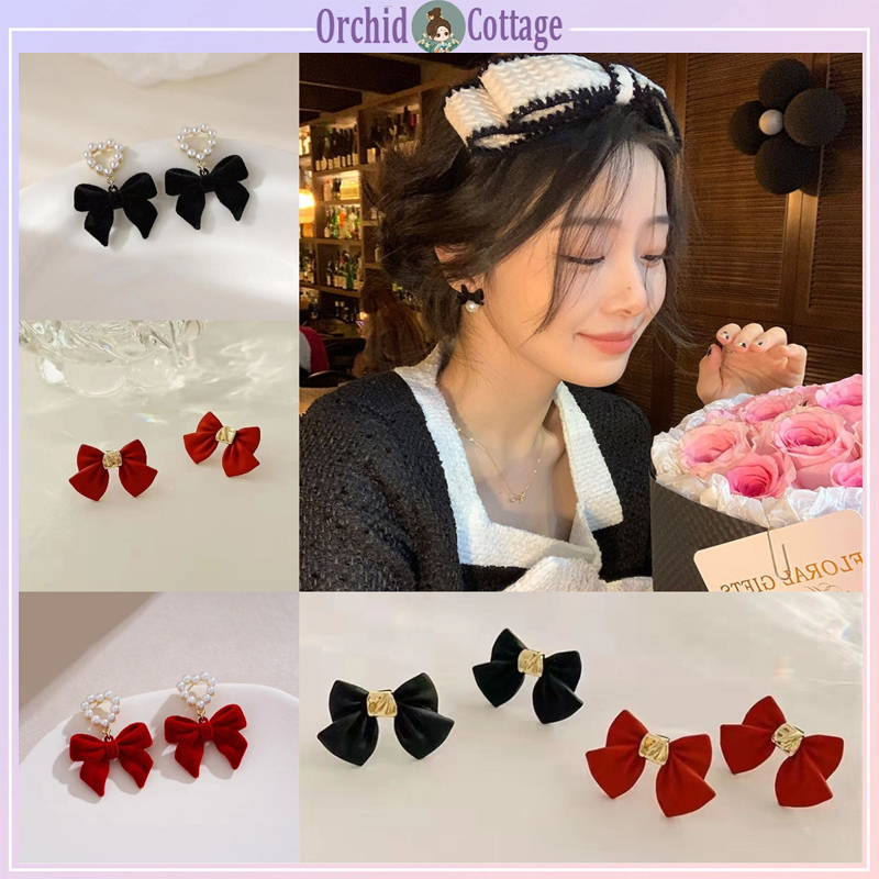 【ส่งจากกรุงเทพ】2023 ยอดนิยมผีเสื้อมุกกำมะหยี่ต่างหูแต่งงานเคลือบภาพวาดสีน้ำมันสไตล์ผู้หญิงออกแบบเฉพาะต่างหูคุณภาพสูง