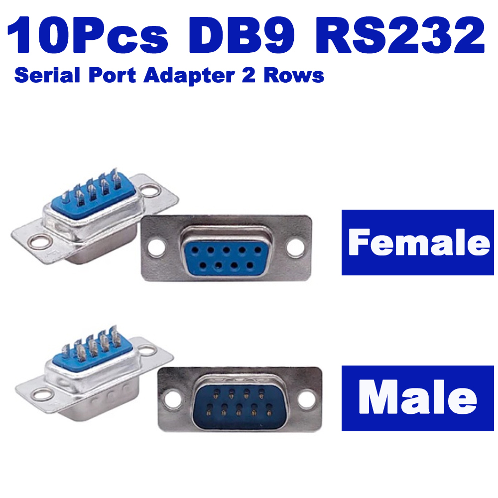 หัว DB9 สำหรับบัดกรี  10Pcs DB9 RS232 Serial Port Connector 9 Pin Male Female Standard Solder  Adapt