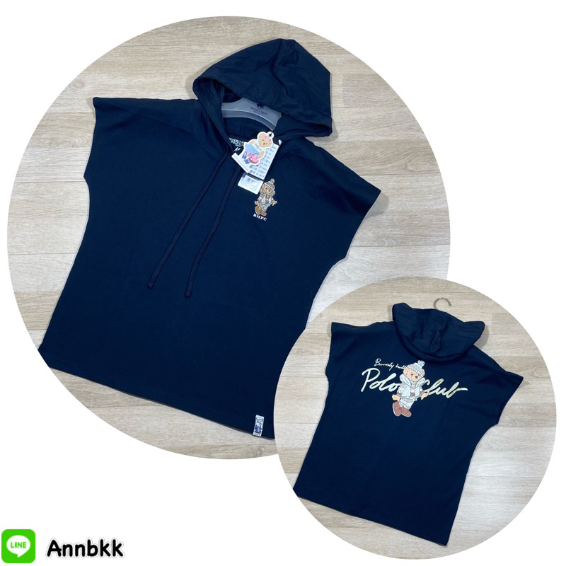 CS1 เสื้อฮูดแขนสั้นพี่หมี Beverly Hills polo club ของผู้หญิงแท้ป้ายห้อยมีถุงแบร์น