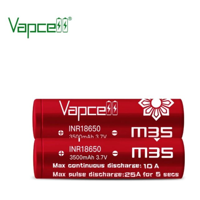 [หัวแบน!!!] ถ่านชาร์จ Vapcell 18650 M35 3500mAh 3.7V 10A/25A สีแดง