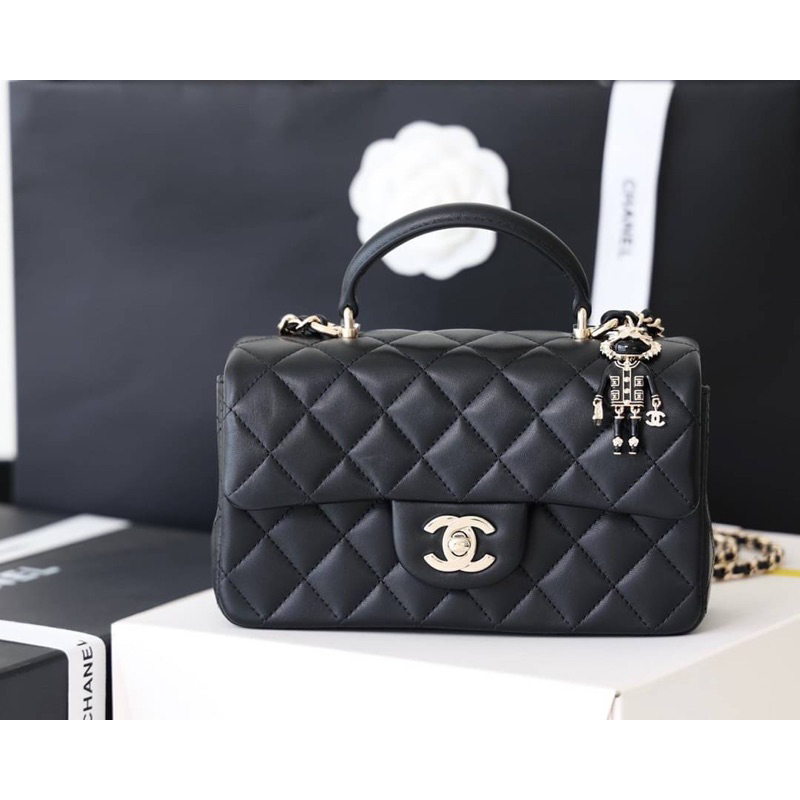 Chanel Mini Flap Bag With Top Handle(Ori)VIP  📌หนังอิตาลีนำเข้างานเทียบแท้ 📌size 20x13x9 cm. 📌หนังแท้คุณภาพVIP