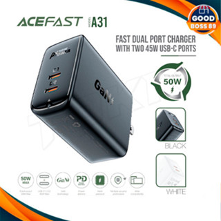 Acefast รุ่น A31 หัวชาร์จ ชาร์จเร็ว ไทป์ซี 2ช่อง Fast Charge Wall Charger A31 GaN PD50W (2xUSB-C) US Dual USB-C 45W