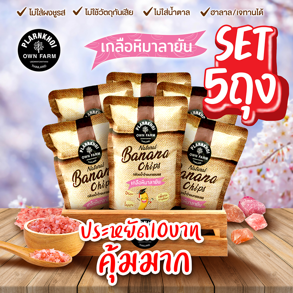 กล้วยน้ำว้าอบกรอบรสเกลือหิมาลายัน 5 ถุง  ฮาลาลทานได้ otop5ดาว ได้รับรางวัล Noผงชูรส Noวัตถุกันเสีย