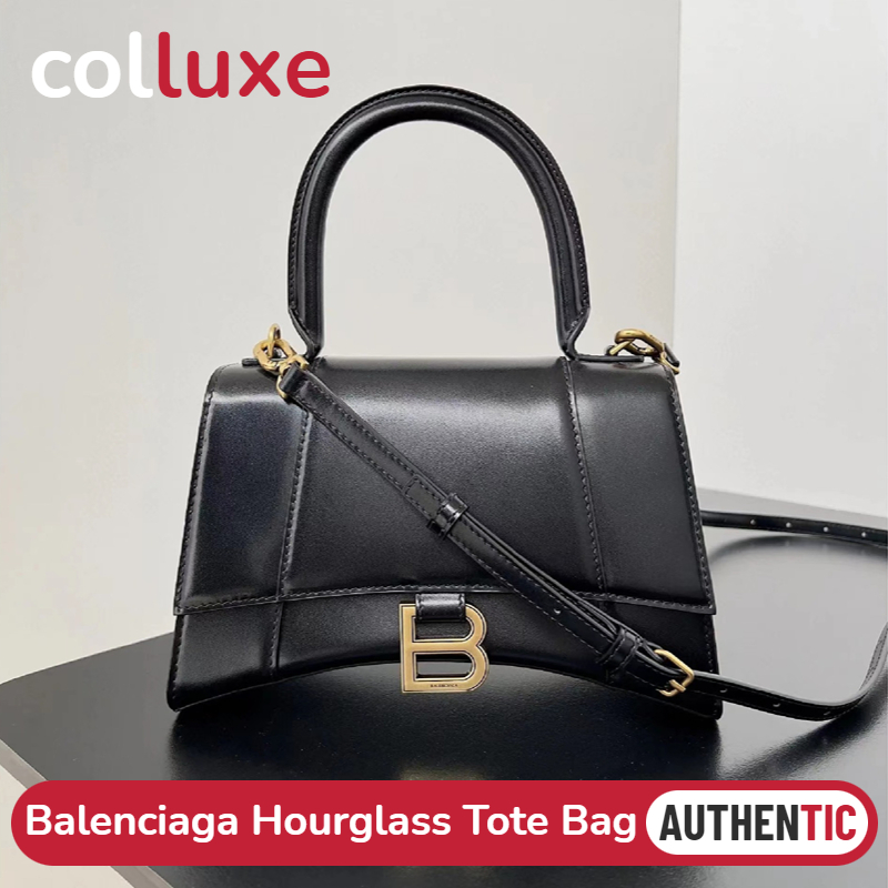 💯ของแท้👜บาเลนซิเอก้า Balenciaga Hourglass Tote Bag กระเป๋าถือสตรี Black สีดำ Cowhide หนังวัว