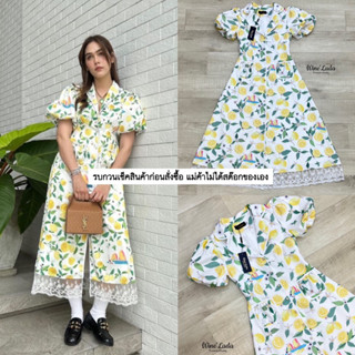 MaxiDress เดรสคอปกผ้าปริ้นลายเลม่อน