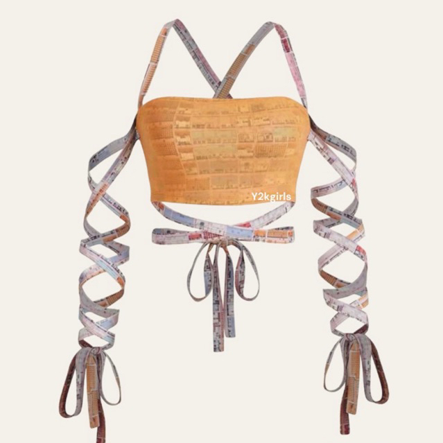 y2kgirls [พร้อมส้ง] เสื้อครอปแขนพัน