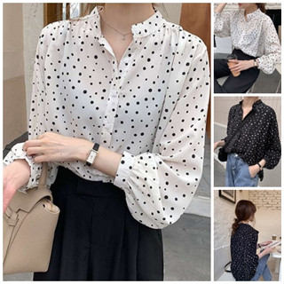 พร้อมส่ง : เสื้อเชิ้ตแขนยาววลายจุดใส่สบาย[G10]