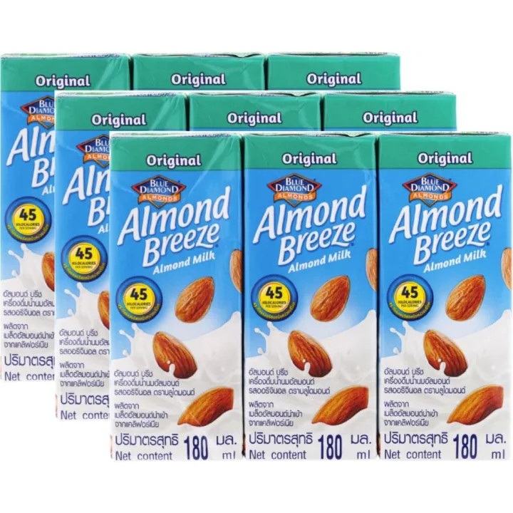 Blue Diamond Almond Breeze Almond Milk 180ml. (x 9 กล่อง) บลูไดมอนด์ อัลมอนด์ บรีซ นมอัลมอนด์