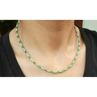 สร้อยคอ หินเทอร์ควอยส์ สีเขียว หินแท้ธรรมชาติ แฮนเมด Natural Green Turquoise Bicone Beads Gemstone Handmade Jewelry