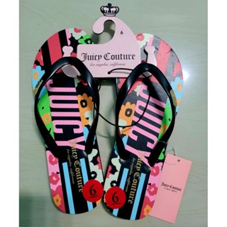 พร้อมส่ง รองเท้าแตะ Juicy Couture Womens Size 6/7/8 Solo Floral and Stripes Flip Flops Sandals Black