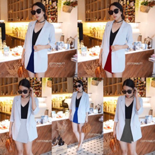 CS10107 Set 3 ชิ้น เสื้อสูท + สายเดี่ยว + กางเกงป้ายหน้า Set 3 pieces: suit jacket + singlet + front label pants