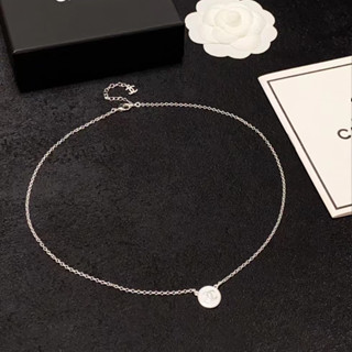 Chanel Alphabet Double C White Base Pendant Fashion Silver Chain Necklace