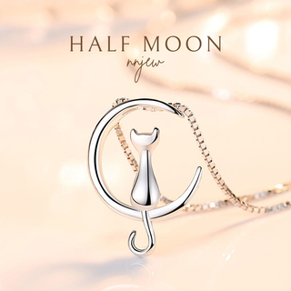 สร้อยคอ Cat on Crescent Moon Necklace เครื่องประดับ minimal