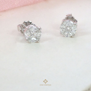 Gems heritageต่างหูเพชรแท้ Round illusion stud earrings(erwg265)   Diamond : 0.84ct/10pcs/F color น้ำ98/vvs2-vs1