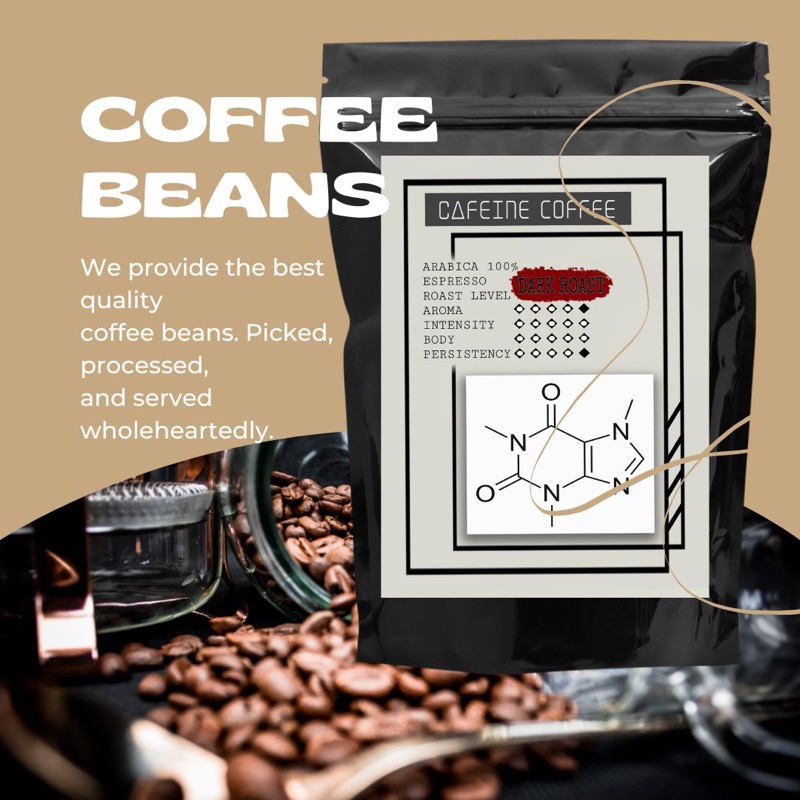 เมล็ดกาแฟ 500g Dark Roast(Premium )CAFEINE COFFEE
