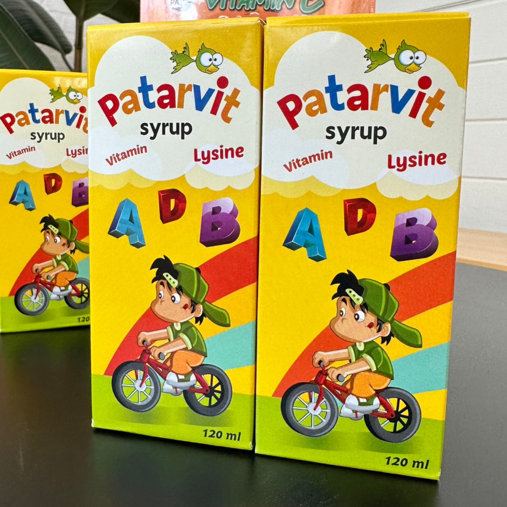 Patarvit Syrup (Multivitamins + L-Lysine) วิตามินรวม น้ำเชื่อมสำหรับเด็ก รสส้ม 120 Ml.