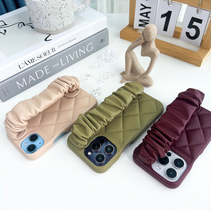 พร้อมส่ง T10S166 เคสไอโฟน เคสหนังคล้องมือลายข้าวหลามตัด เคสคล้องมือ สำหรับ iPhone11-13,13Pro,13Promax,14,14Pro,14Promax