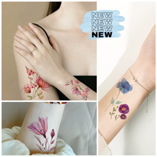 New!! สติกเกอร์ แทททู รอยสัก นำเข้า tattoo sticker  ดอกไม้สีอ่อน  **กันน้ำ