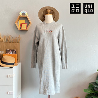 🇯🇵Uniqlo เดรสสเวตเตอร์ เดรสยาว มือสอง แบรนด์ญี่ปุ่นแท้💯% Size S (อก 39”) สีเทา มีกระเป๋า ผ้าเป็นขุยอ่อนๆ มีตำหนิ💢 L18