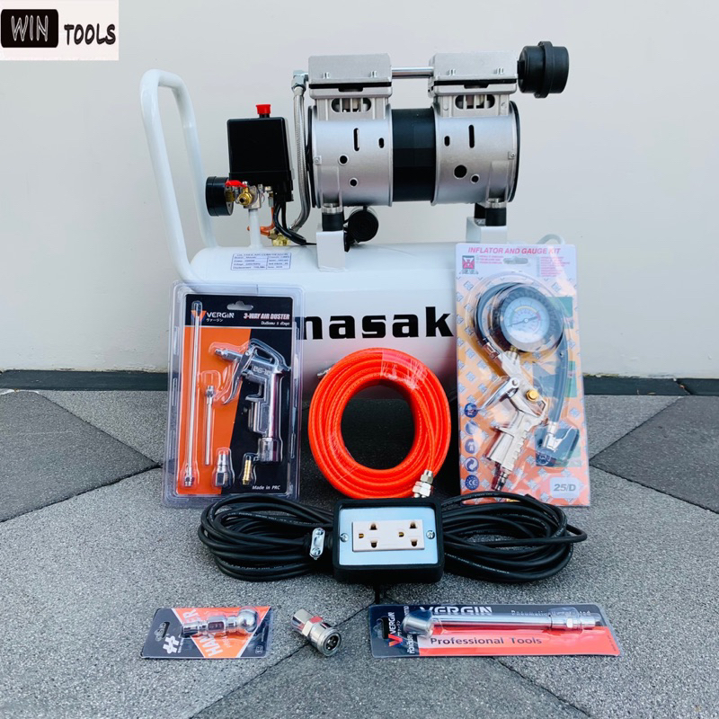 **รับประกัน 1 ปีเต็ม** Masaki ปั๊มลม ปั๊มลมโรตารี่ ปั๊มลมออยฟรี 30 รุ่น 1000W ขนาด 30L รุ่นเสียงเงีย