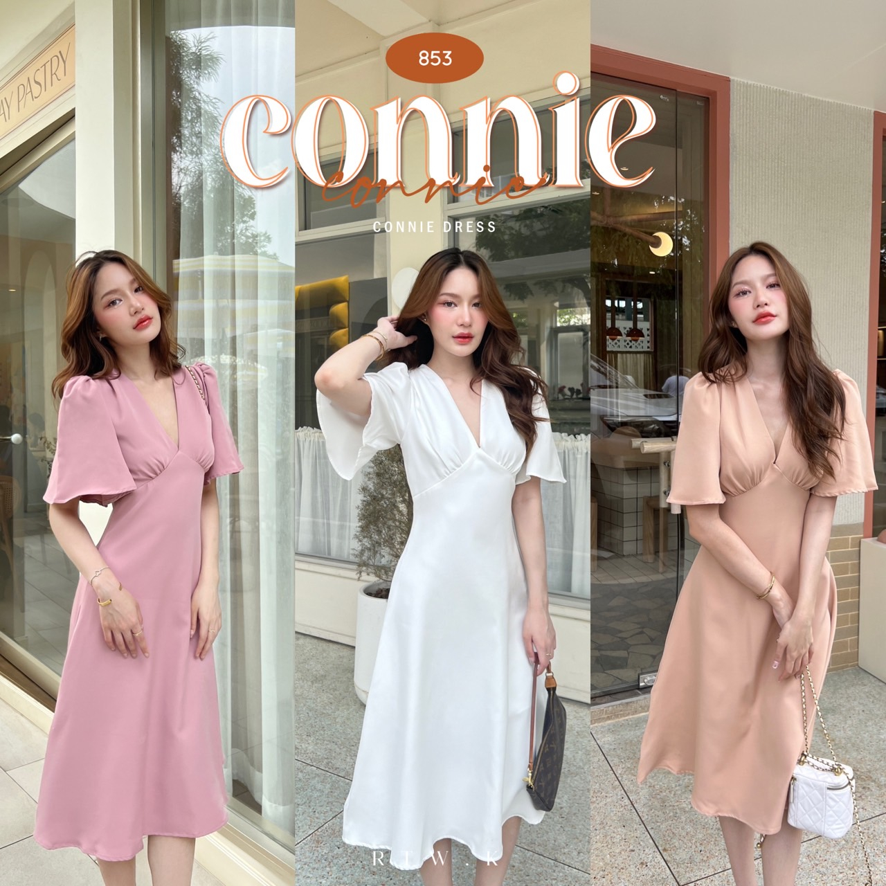 'Connie Dress' -เดรสคอวี เเขนระบาย ทรงกระโปรงบ้านเจ้าหญิง เดรสออกงาน เดรสยาว ชุดไปคาเฟ่ ชุดไปทะเล ชุดออกงาน RTW.K