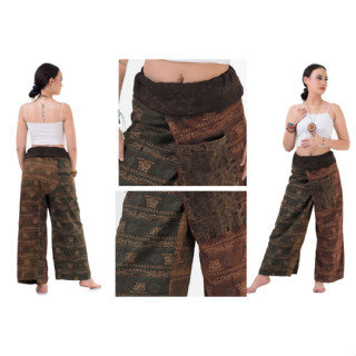 กางเกงเลผ้าฝ้าย กางเกงขาก๊วย กางเกงตังเก กางเกงสะดอ กางเกงตังเกขายาว Patchwork Fisherman Pants FO206