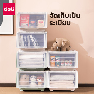 กล่องใส่ของพลาสติก กล่องเก็บของ ซ้อนกันได้ 1ชิ้น 3ชิ้น ขนาด 37x43x30 ซม. เก็บของใช้ ของกิน ขนม convincing