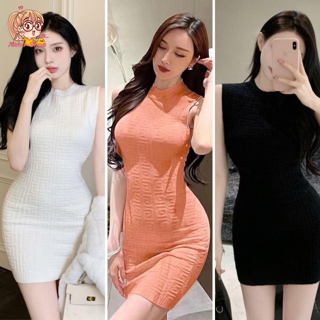 annacny ชุดเดรส มินิเดรส เดรสรัดรูป ยืดยามตัว เสื้อผ้าผู้หญิง D13519