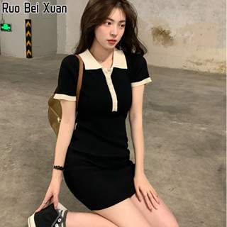 Ruo Bei Xuan ผู้หญิงใหม่ร้อนสาวถักกระโปรงปรารถนาสไตล์เซ็กซี่สั้นโปโลชุดแขนสั้น