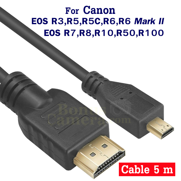 สาย HDMI ยาว 5m ใช้ต่อ Canon EOS R3,R5,R5C,R6,R6 Mark II,R7,R8,R10,R50,R100 เข้ากับ HD TV,Monitor cable