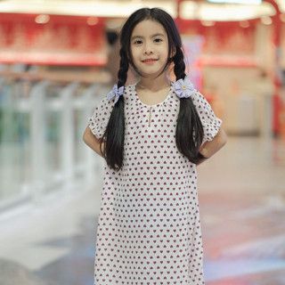 Unifriend Thailand ชุดนอนกระโปรงเด็ก รุ่น22ss/One-piece pajamas kids - Heart (Dark Pink)