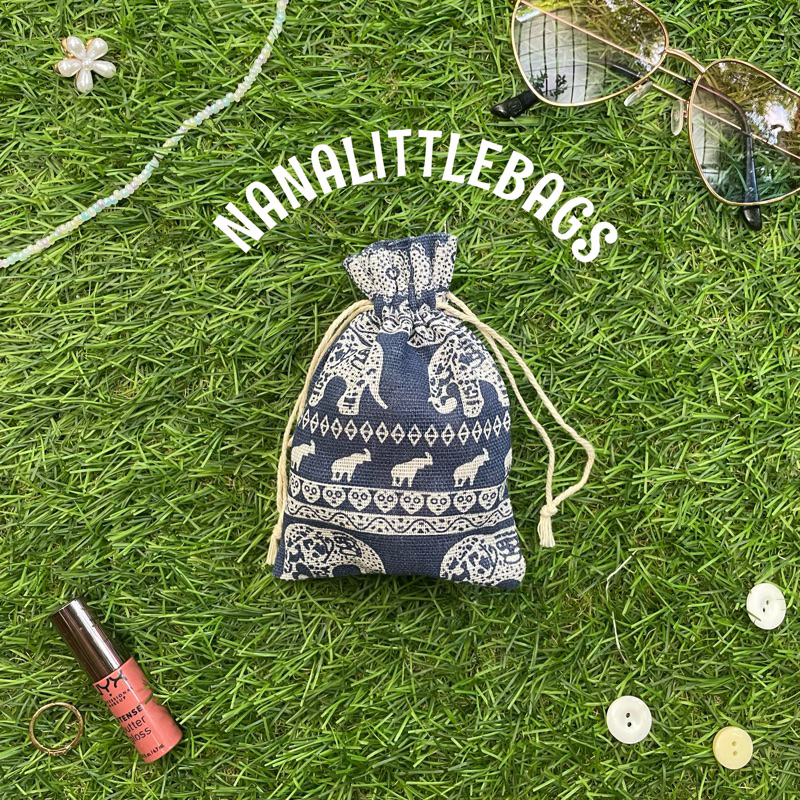 ถุงผ้าหูรูด ลายช้าง ถุงผ้าแจกสงกรานต์ ของชำร่วย