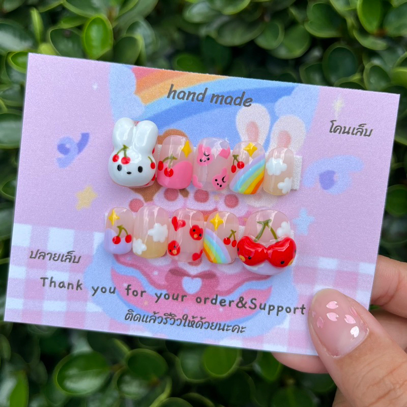เล็บเจลแท้ 100% น่ารัก น่าใจ งานปั้นมือ เพ้นท์มือ ทรงเหลี่ยมสั้น ของแถมครบ