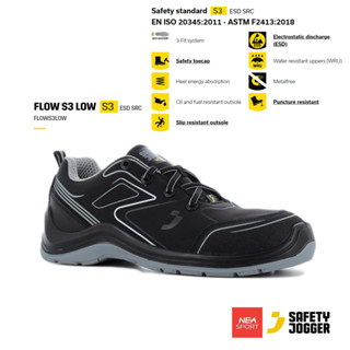 [ลิขสิทธิ์แท้] SAFETY JOGGER - FLOW S3 LOW รองเท้าเซฟตี้ หัวคอมโพสิต คุณภาพสูง มาตรฐานสากล รองเท้านิรภัย