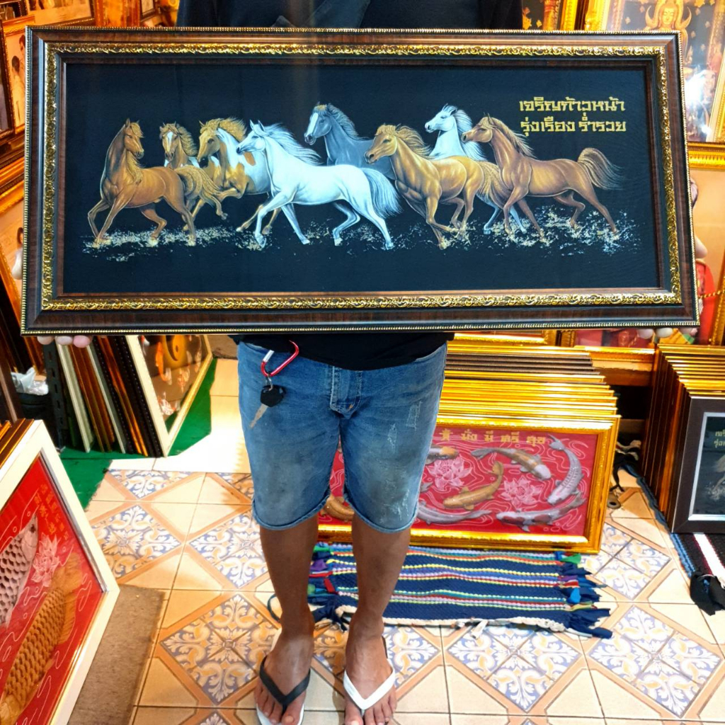 กรอบรูป ม้า ม้า8ตัว ภาพม้า8เซียน ภาพม้า ภาพม้าเรียกทรัพย์ เสริมฮวงจุ้ย ของขวัญ