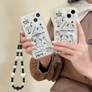 💕พร้อมส่ง💕iPhone 14 13 12 11 Pro Max เคส for เคสไอโฟน11 โปร่งใส เลเซอร์  บางเบาพกพาง่าย น่ารัก เรียบง่าย โซ่มุก Case