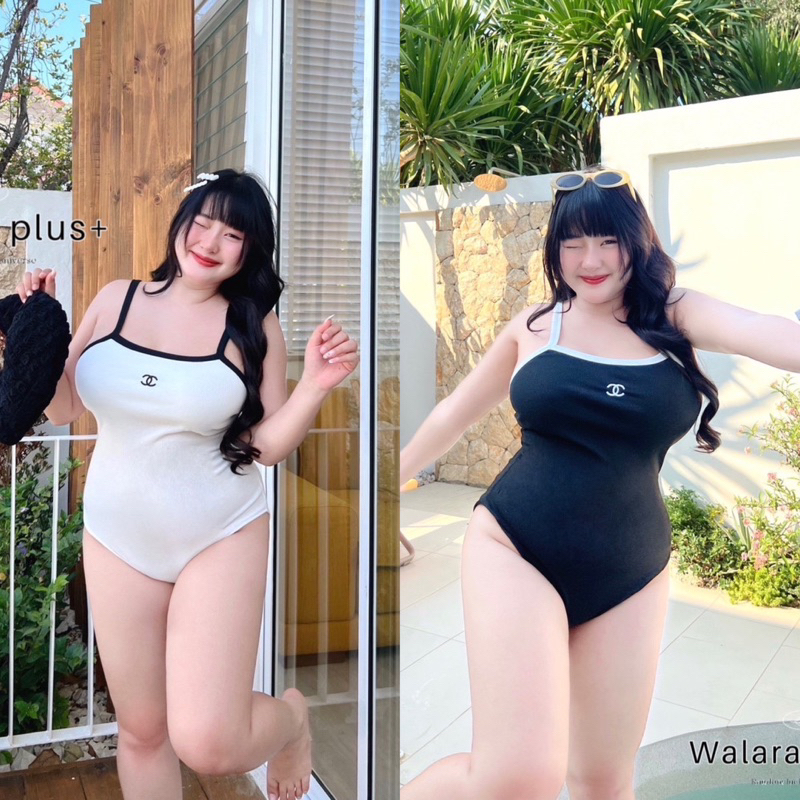 𝐂𝐡𝐮𝐛𝐛.(อก34-46) ชุดว่ายน้ำสาวอวบ วันพีช บิกินี่ไซส์ใหญ่ ปักลายแบรนด์ ตัดขอบสีทูโทน เรียบหรูเว่อร์ #P871