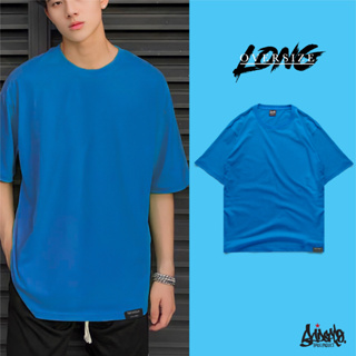 🔥 9.9 SALE 🔥 ® เสื้อ Oversize Long ผ้าคอตตอน 100% (ทรงแขนยาว) สีฟ้าทะเล เสื้อโอเวอร์ไซส์ ผู้ชาย หญิง / OL