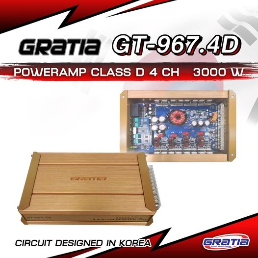 เพาเวอร์​แอมป์​​ Class​ D​ 4ch​ แบรนด์ Gratia​ รุ่น​ GT-967.4D